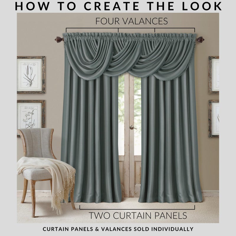 Elrene All Seasons Room-Darkening Waterfall Window Valance, Accessory for Bedroom or Living Room Windows with Rod Pocket Tabs, 52" x 36", Dusty Blue, 1 Valance - Image 3